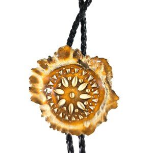 Bolo Tie Sunburst Slide Black Braided Carved Western cowboy southwest